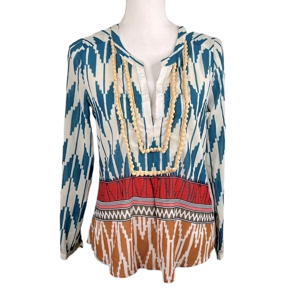 Maeve Boho V-Neck Long Sleeve High Low Top Size Small (Size 0)